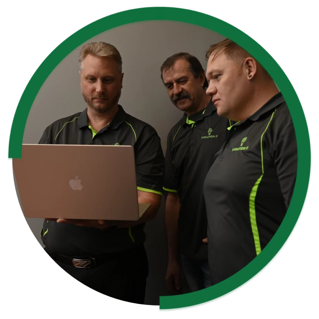 Evolution Group Team on laptop