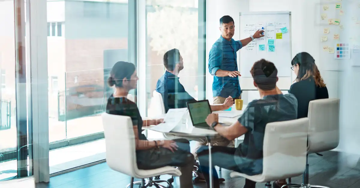Work team sitting around a table at a meeting
